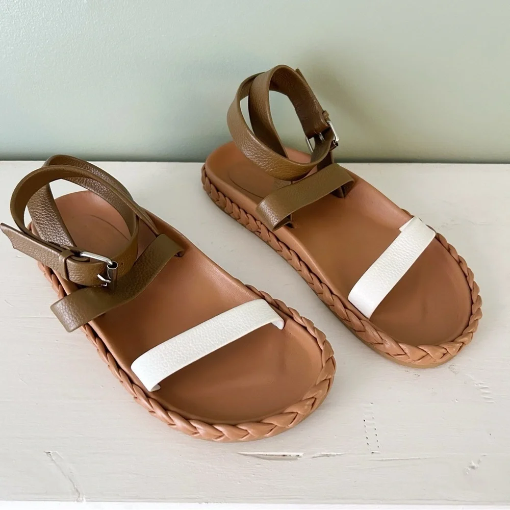 Rachel Comey Gladiator Pebbled‎ Leather Two tone Braided Mensa Sandals